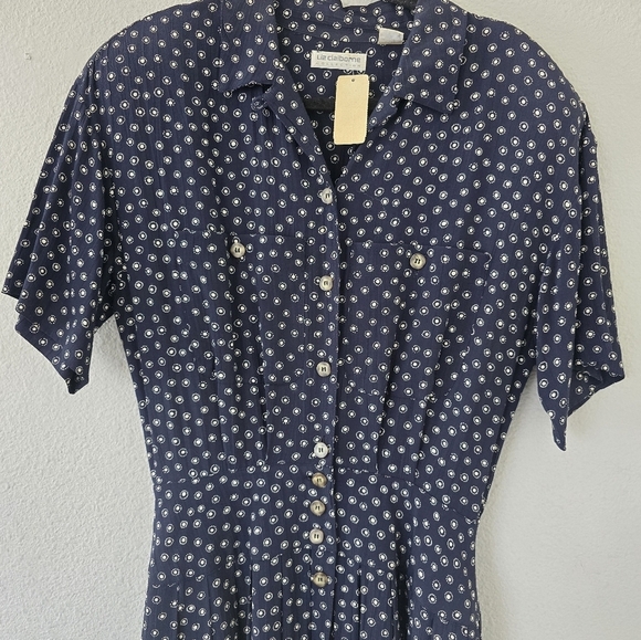 Vintage Liz Claiborne Dress Mixed Ptint Women Button Up Cottagecore Deadstock - Picture 4 of 16